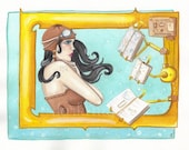 Confused Pilot Steampunk Pin Up books science fiction fantasy art print Open Edition 6 x 4