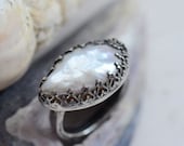 Keshi Pearl Ring in Sterling Silver Rustic Sea Princess