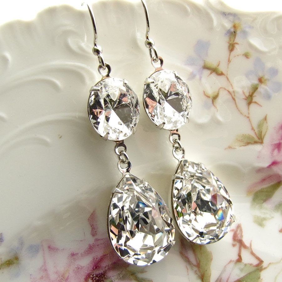 Hollywood Regency Earrings, Crystal Clear