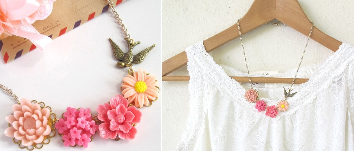 Lovely Spring Garden Sweet Pink Collection flower necklace Only 1 piece