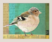 Charming LITTLE SPARROW PRINT -  Signed Collage Illustration Print by Wendy Presseisen - A Little Birdie Told Me ....