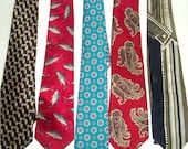 Super SILK NECKTIE LOT - Lot of 5 vintage Neck Ties - Italian Silk, London, Madmen, Fish,retro wide ties for Fathers Day, crafts, sewing etc