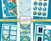 Retro Rocketship Birthday DIY Printables Party Set