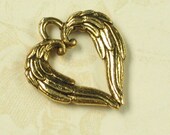 6 Antique Gold Wing Heart Charm Jewelry Finding 556