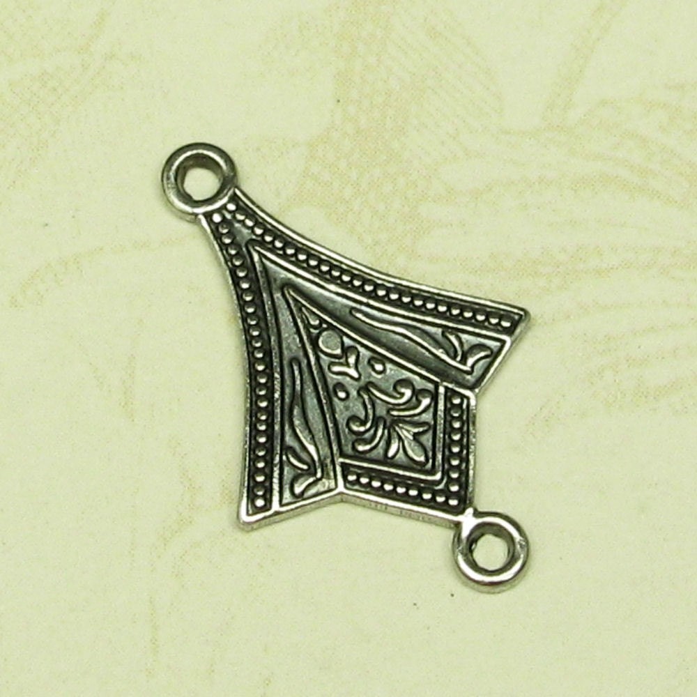 6 Antique Silver 2 Hole Fan Connector Jewelry Findings 464