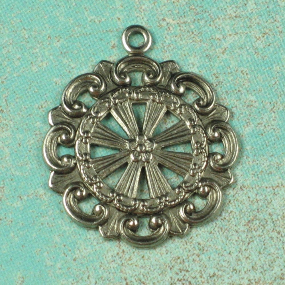 6 Antique Silver Brass Filigree Pendent Drop Jewelry Findings 342