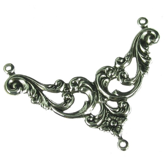 6 Silver 3 Hole Pendant Connector Filigree Findings 517