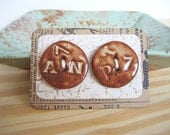 Ceramic Buttons in Shino Glaze Random Text - Set of 2
