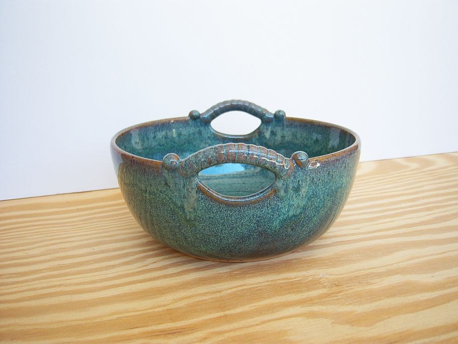 Sea Mist Stoneware Ceramic Serving Bowl - Two Handles
