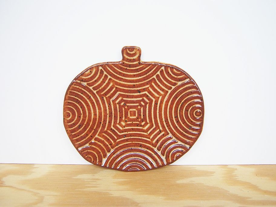 Stamped Pumpkin Plate in Shino Glaze
