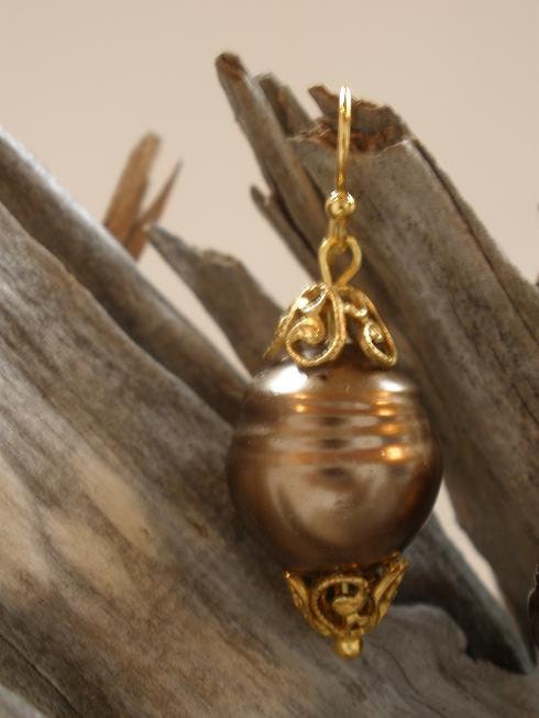 Vtg. Miriam Haskell Chocolate Baroque 24K Russian Gold filigree Earrings