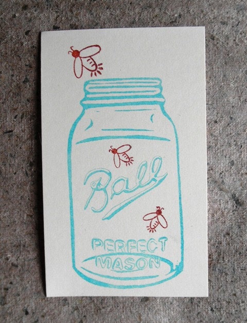 Ball/Mason jar and fireflies clear polymer rubber stamp set