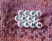 3 little words Oops, Crap, Damn handmade stitch markers for knit or crochet with lots of colors & sizes
