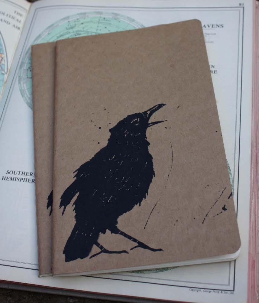Raven handprinted large moleskine cahier