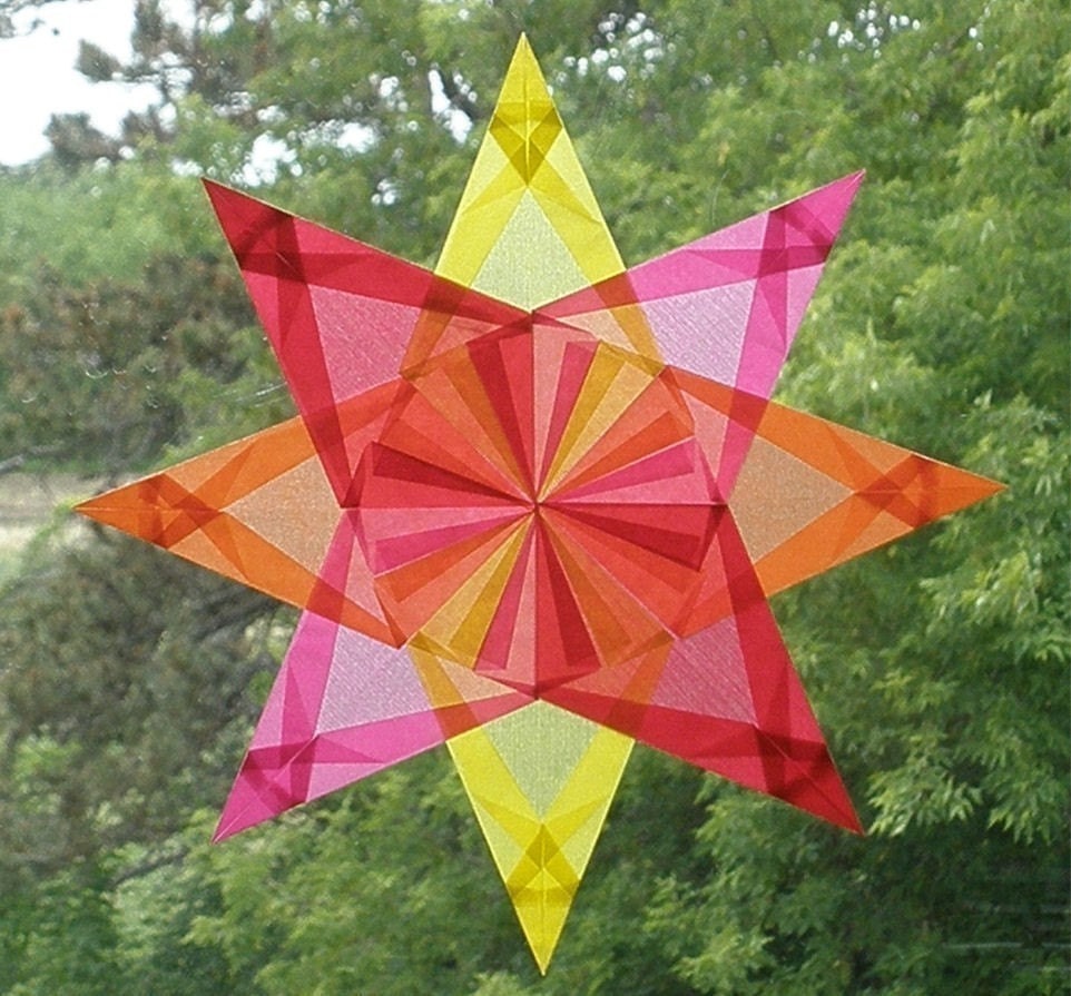 4 Color Waldorf Window Star in Yellow, Pink, Orange, and Red