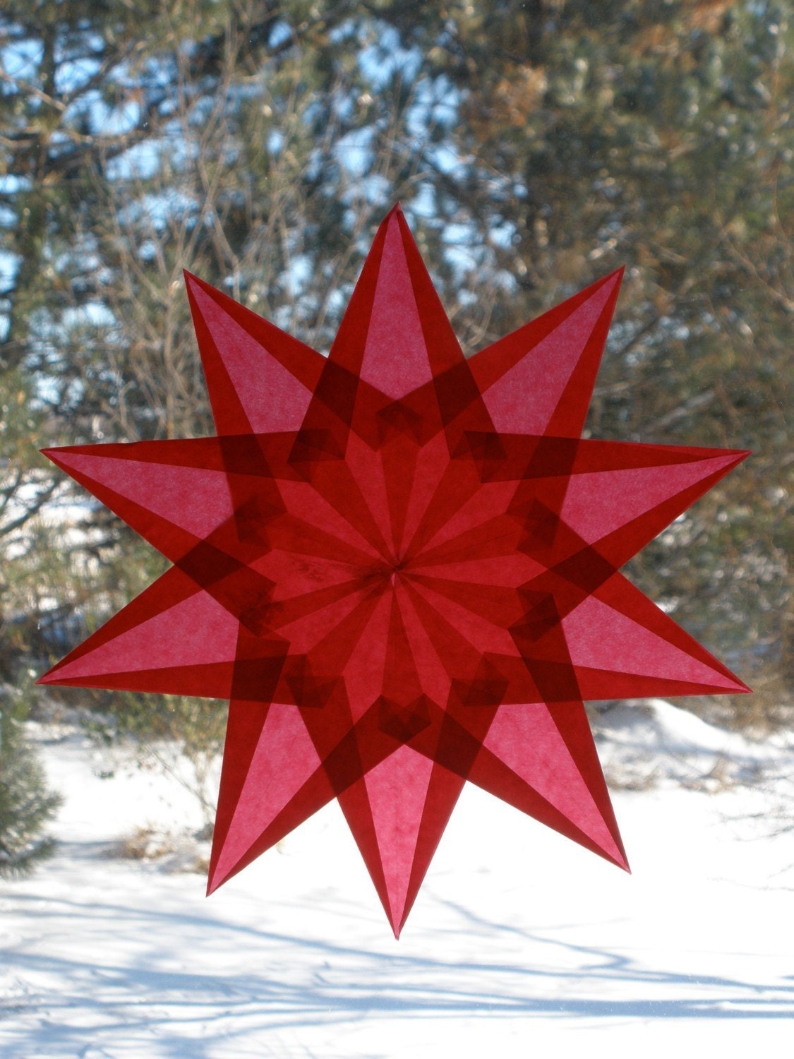 Ruby Red 10-Pointed Window Star Sun Catcher