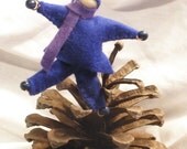 Blue and Purple Bendy Doll with Beads Wire and Wool Felt - Winter Nature Table Accessory