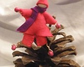 Red and Purple Waldorf Bendy Doll with Beads Wire and Wool Felt