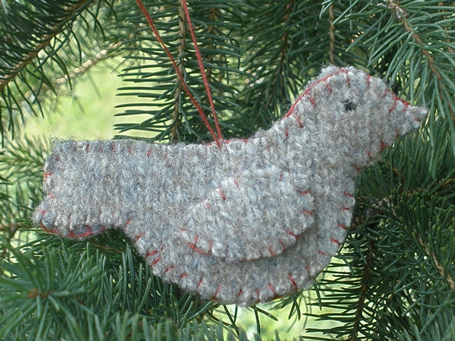Felted and Embroidered Gray Peace Dove Ornament