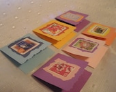 6 Mini 2x2 Notecards with Postage Stamps and Decorative Cut Edge