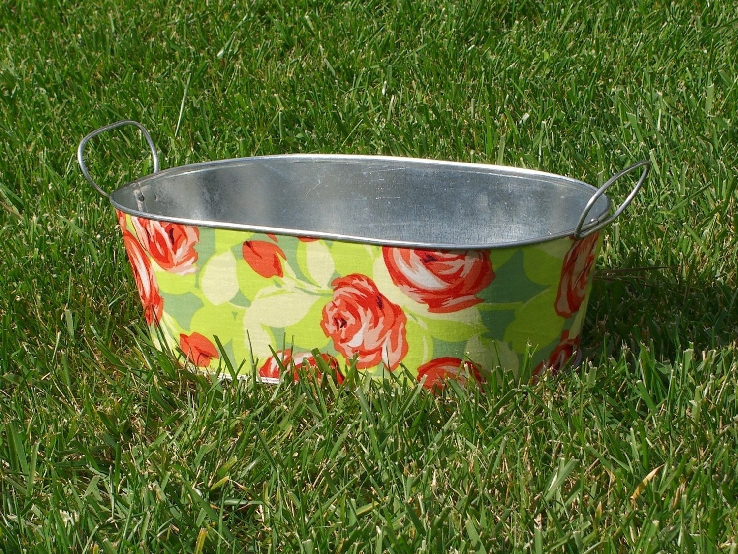 Medium Oblong Metal Tub Planter  Tangerine Tumble Roses