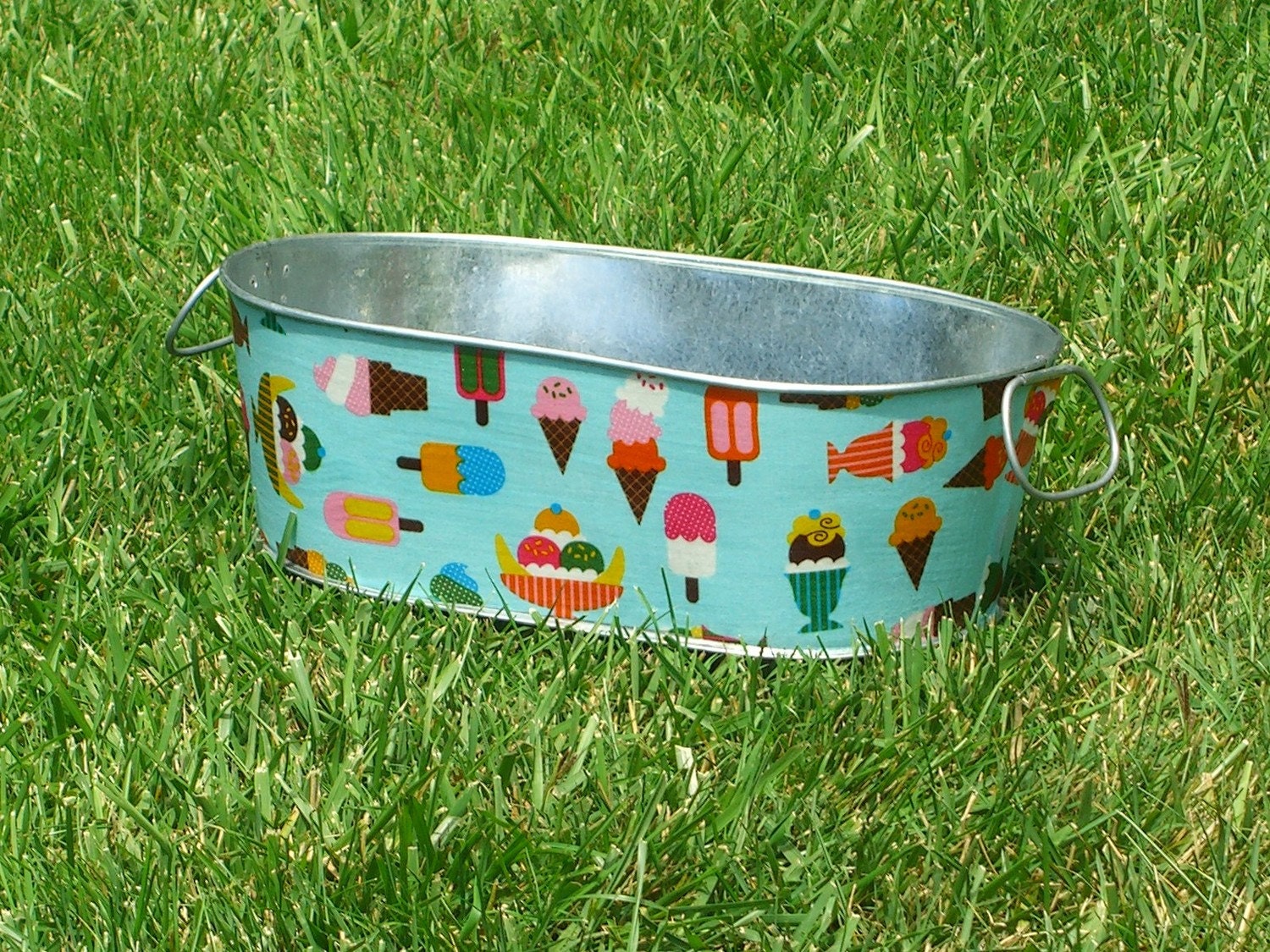Galvanized Tub Medium Oblong Planter Aqua Popsicle