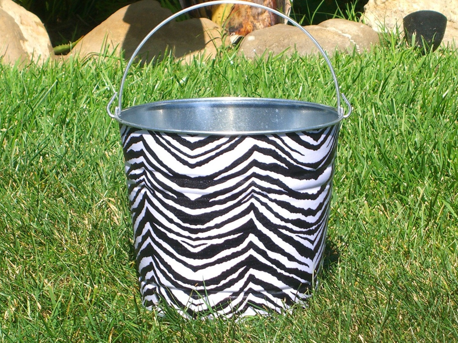 Drink Bucket Galvanized Metal Safari Zebra