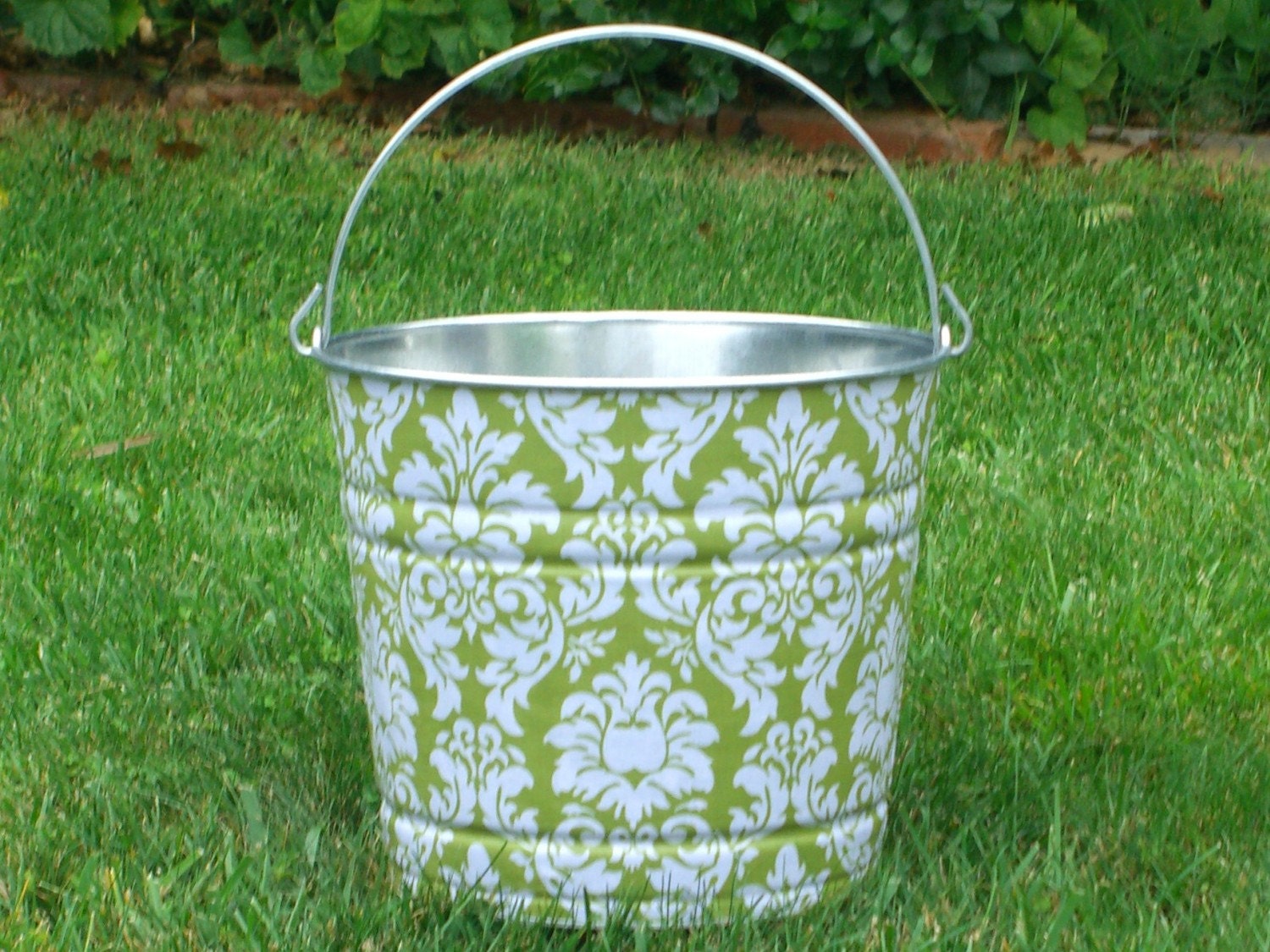 Beach Bucket Galvanized Metal Avocado Dandy Damask