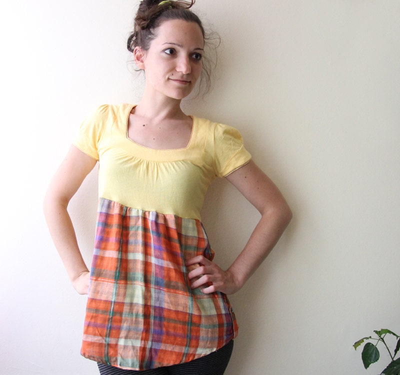 SALE 50% babydoll tshirt with plaid summer top small