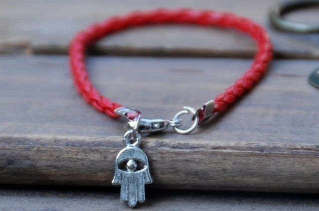 Red string vegan leather kabbalah brecelet evil eye, Kabbalah Madonna hamsa