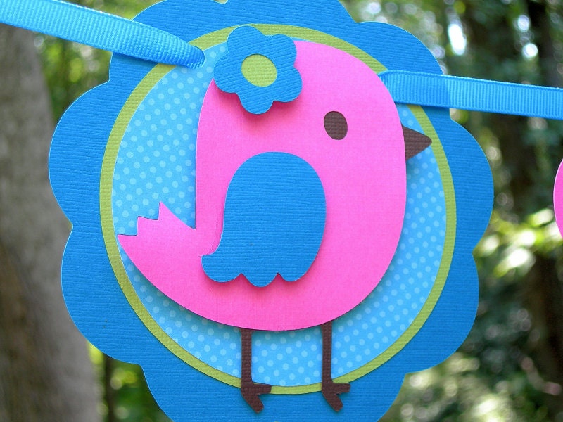 Pink Chickadee Birthday Banner MADE TO ORDER