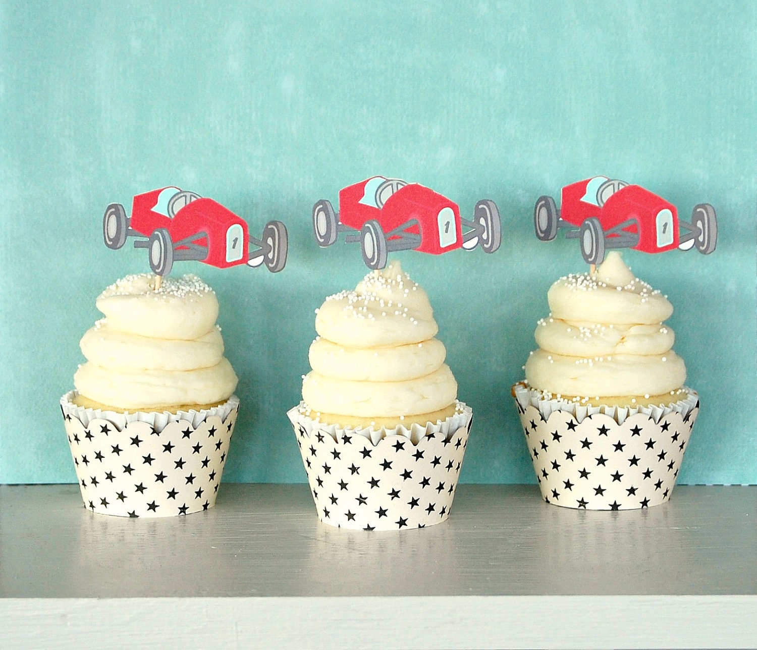 The Vintage Race Car Collection - Custom Cupcake Toppers and Their Wraps from Mary Had a Little Party