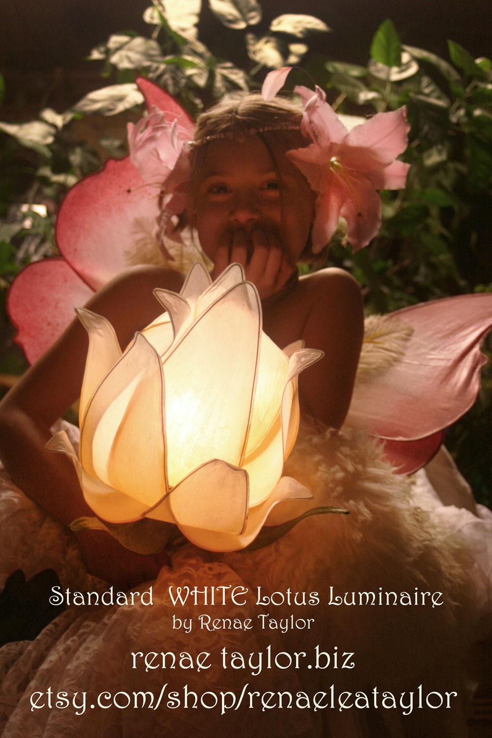 WHITE Standard Lotus Luminaire (Lamp) By Renae Taylor with fringe
