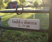 Handpainted Personalized Directional Arrow Wedding Sign, Black, Brown, Navy Blue, or Gray Lettering, Housewarming