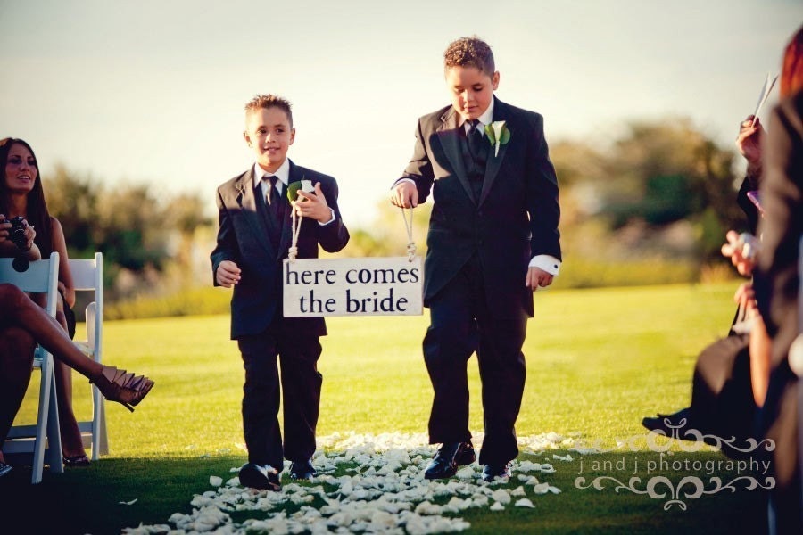 Here Comes The Bride Sign for Flowergirl or Ring Bearer, Photo Prop, Alternative to Pillow or Basket, Black Lettering, One or Two Handles