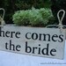 Here Comes The Bride Sign for Flowergirl or Ring Bearer, Photo Prop, Photographer, Rehersal Dinner, Alternative to Pillow or Basket With Handpainted Black Lettering, Choice of One or Two Handles