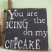 You Are the Icing On My Cupcake Wooden 11x11 Rustic Pink and Black Handpainted Word Art Sign