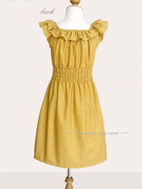 Custom ruffled collar dress w/ pockets in mustard yellow