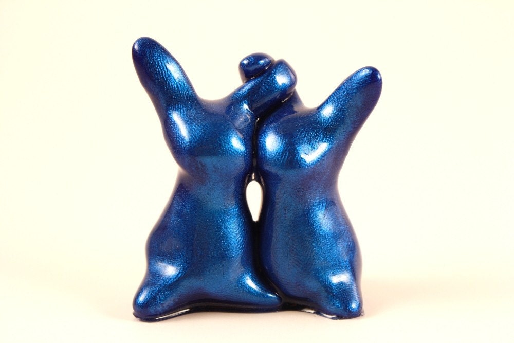 Endearing Ears - cobalt blue love bunny sculpture - made to order