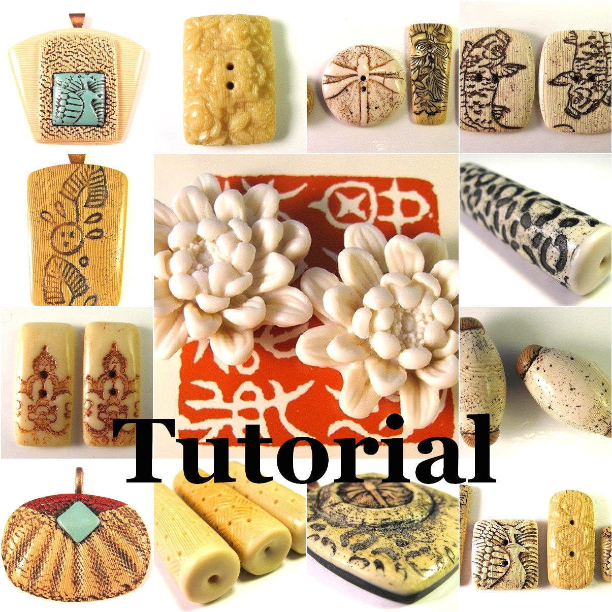 INSTANT DOWNLOAD Polymer Clay Tutorial - Create Fabulous Faux Bone and Ivory - 10 Recipes, 2 Methods, 6 Projects Plus 2 Mini Finishing Tuts