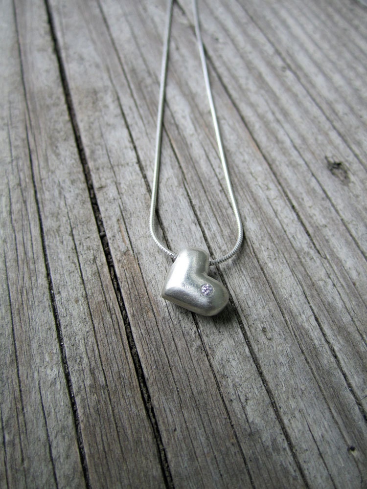 Heart Pendant with Diamond, Sterling Silver
