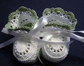 Crochet Booties Newborn Baby GIRL or BOY White and Frosty Green 0 to 3 months
