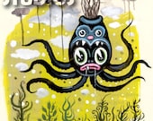Black Anime Octopus UC Studios PRINT 129 Reproduction from Painting