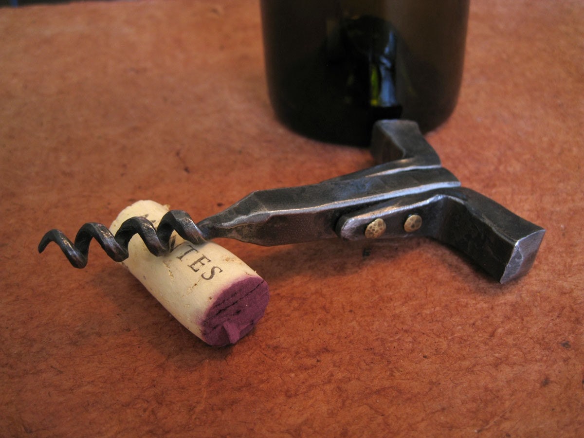 Hand-Forged Corkscrew with Brass Rivets