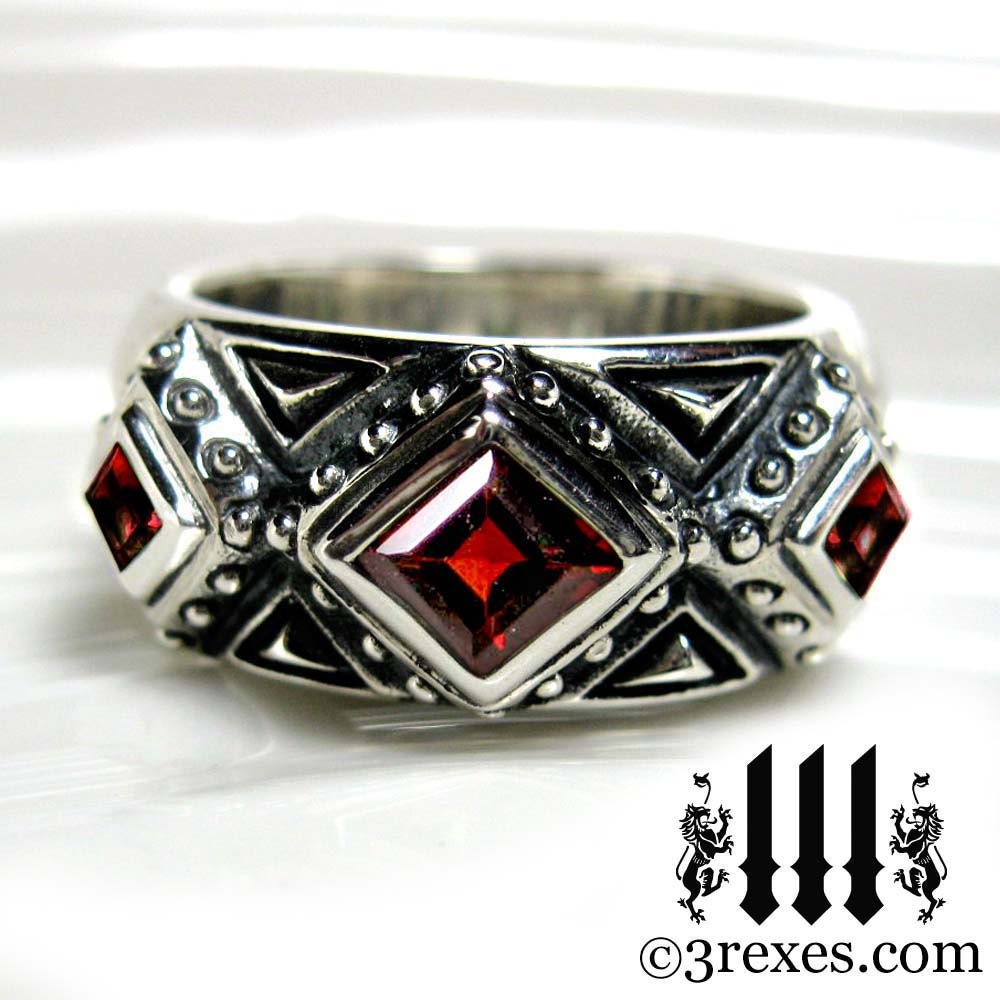 Medieval Wedding Rings on Kings Mens Wedding Ring Medieval Band Red Garnet Sterling Silver