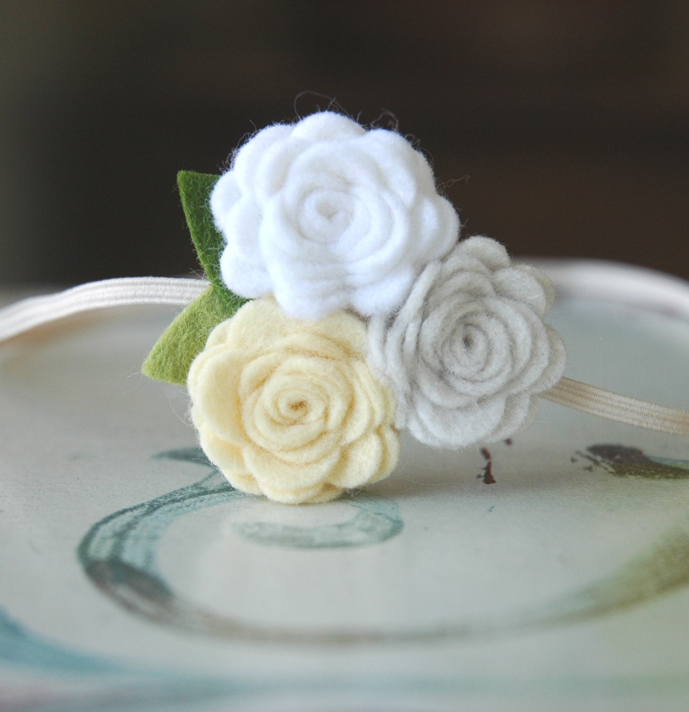 Felt Flower Headband - Rose Trio - Baby Felt Headband in Creamy Whites