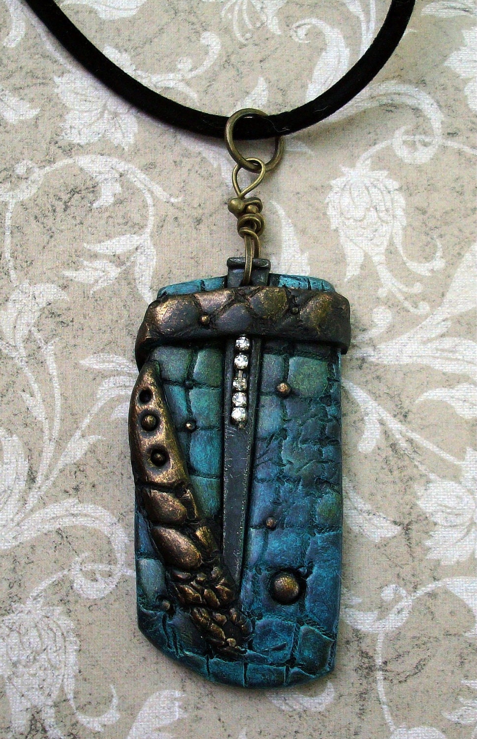 Blue Relic Pendant Polymer clay and Metal