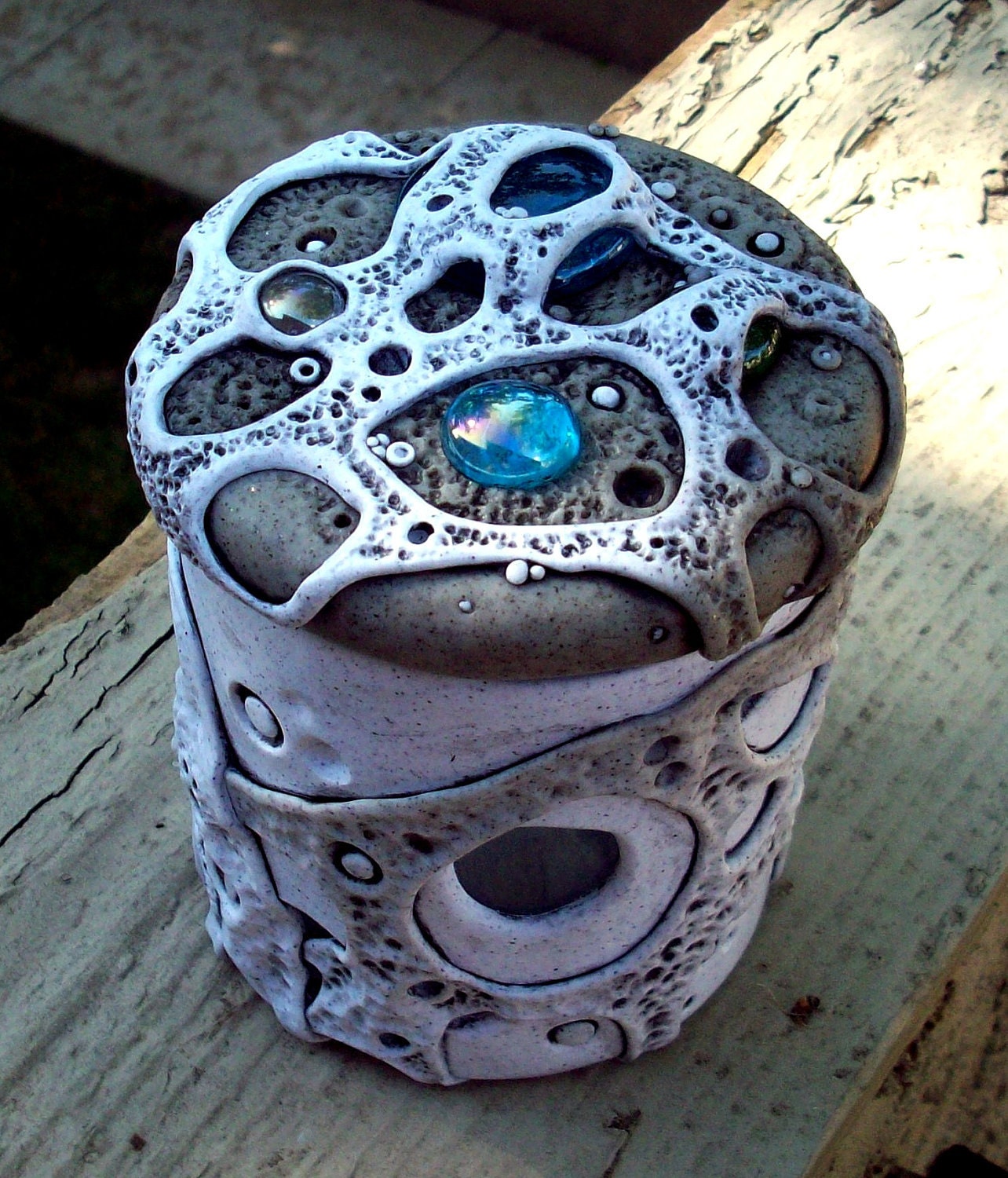 Lidded Jar Vase Polymer Clay and Glass Granite Moonscape