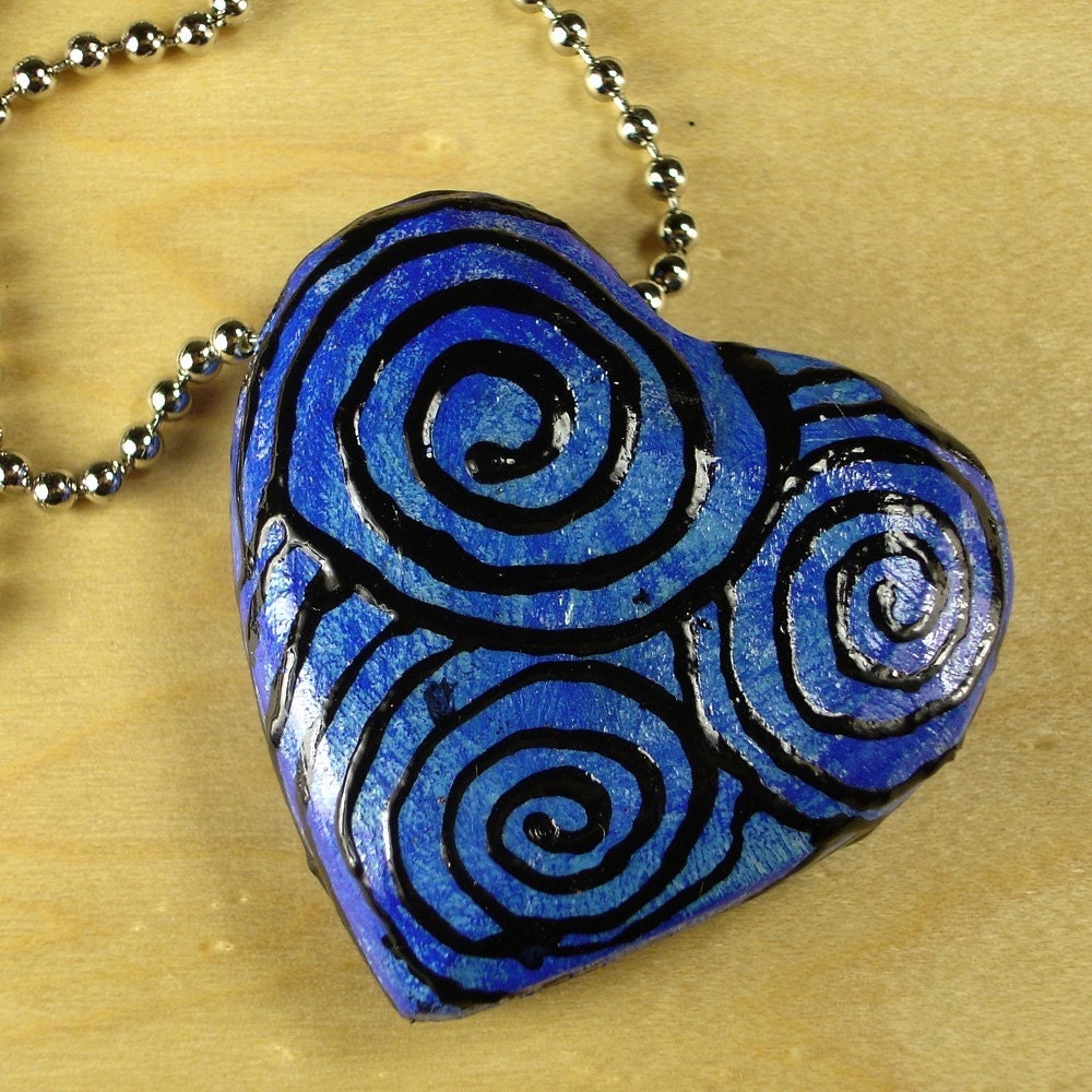 Blue Spiral Sky Above \/ Heart Pendant