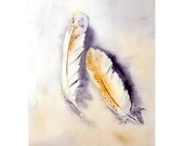 Art Watercolor Painting Print Bird Feathers Women Men Natural Apartment Woodlands Nature Lavender Yellow Realistic 8 x 10 Under 25 usd